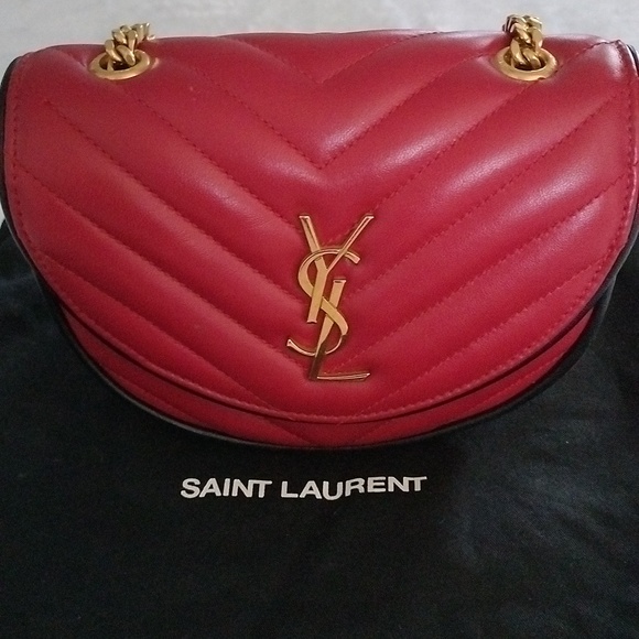 Yves Saint Laurent Calfskin Matelasse Monogram Small Bubble Chain Crossbody Red - Picture 6 of 16